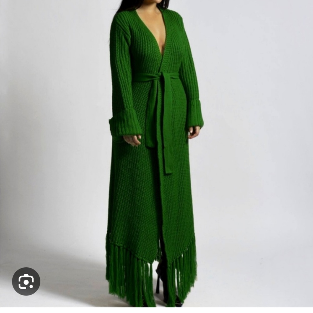 HANIFA Green Miya Knit ardigan Robe Dress XS/S